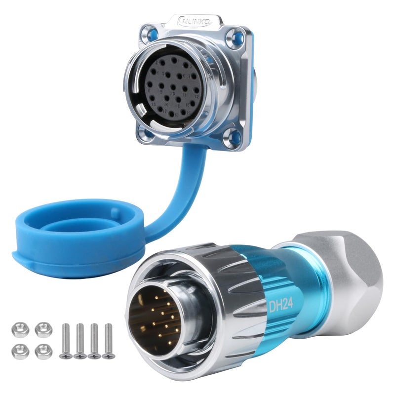 CNLINKO DH-24 19 PIN Industrial Waterproof Connectors, IP68 Circular Connector, Hard Metal Anti-Interference Shell, Quick Plug Aviation Connector, M24 Panel Mount Flange Socket (19-Pin) - Image 1